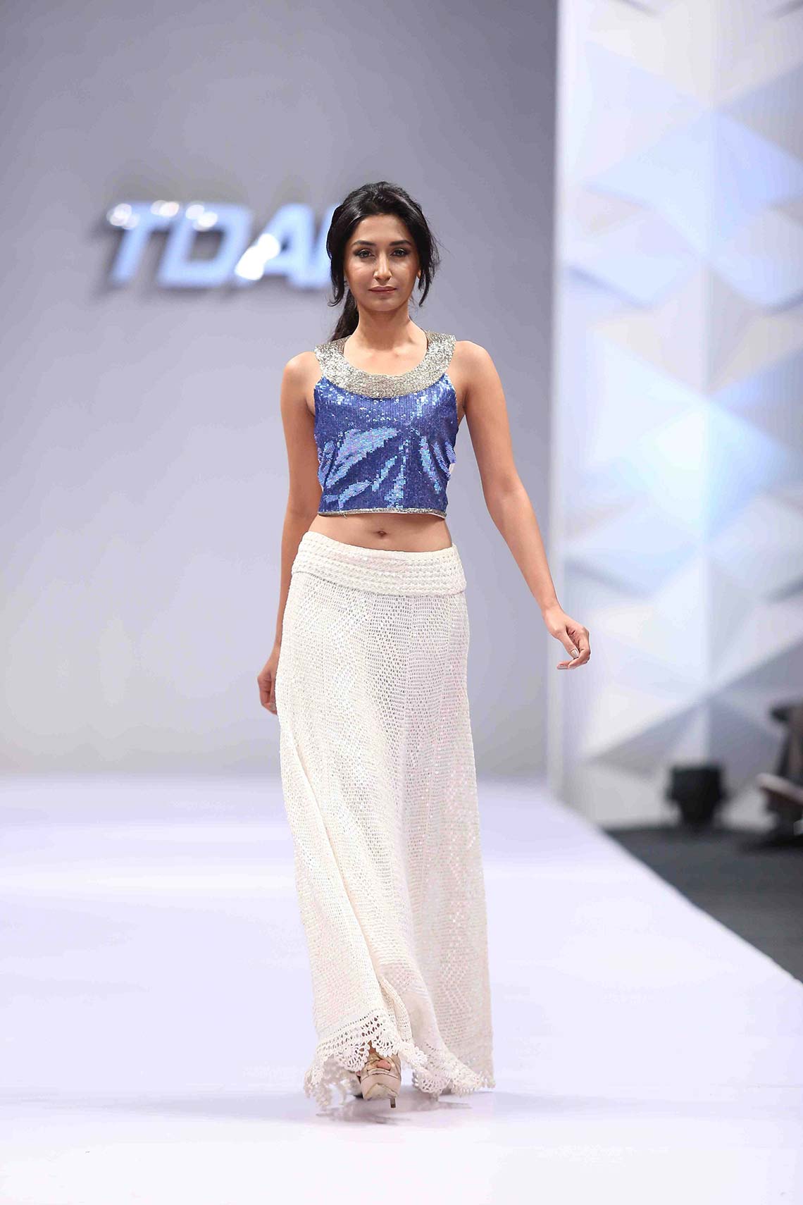 Panelled crochet skirt with bustier
