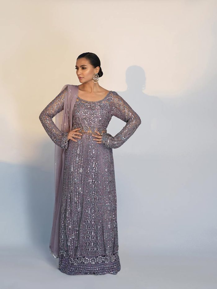 Lilac Anarkali with floral bodice