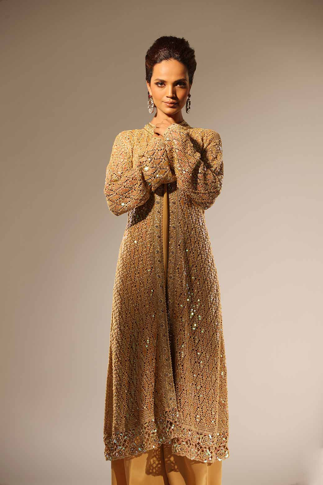 Crochet jacket with zardozi work