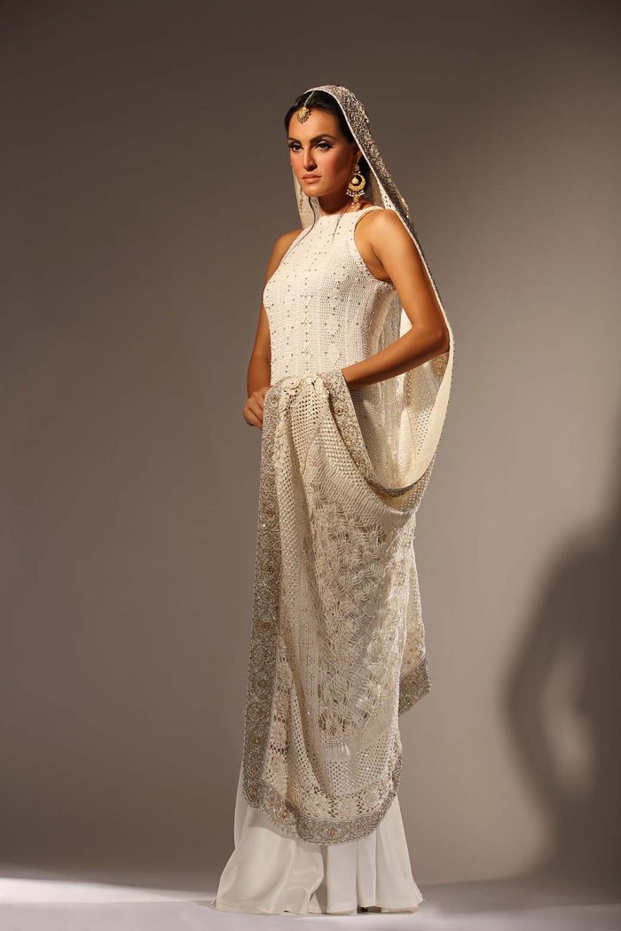Crochet cheddar with zardozi/sharara set Nikkah(Click on image for price on request)