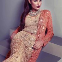 Burnt orange and gold crochet jacket with zardozi border