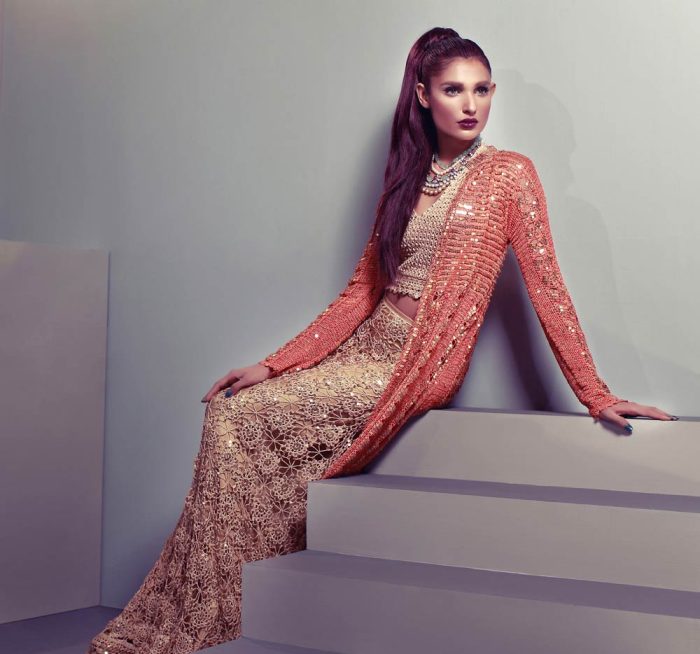 Burnt orange and gold crochet jacket with zardozi border