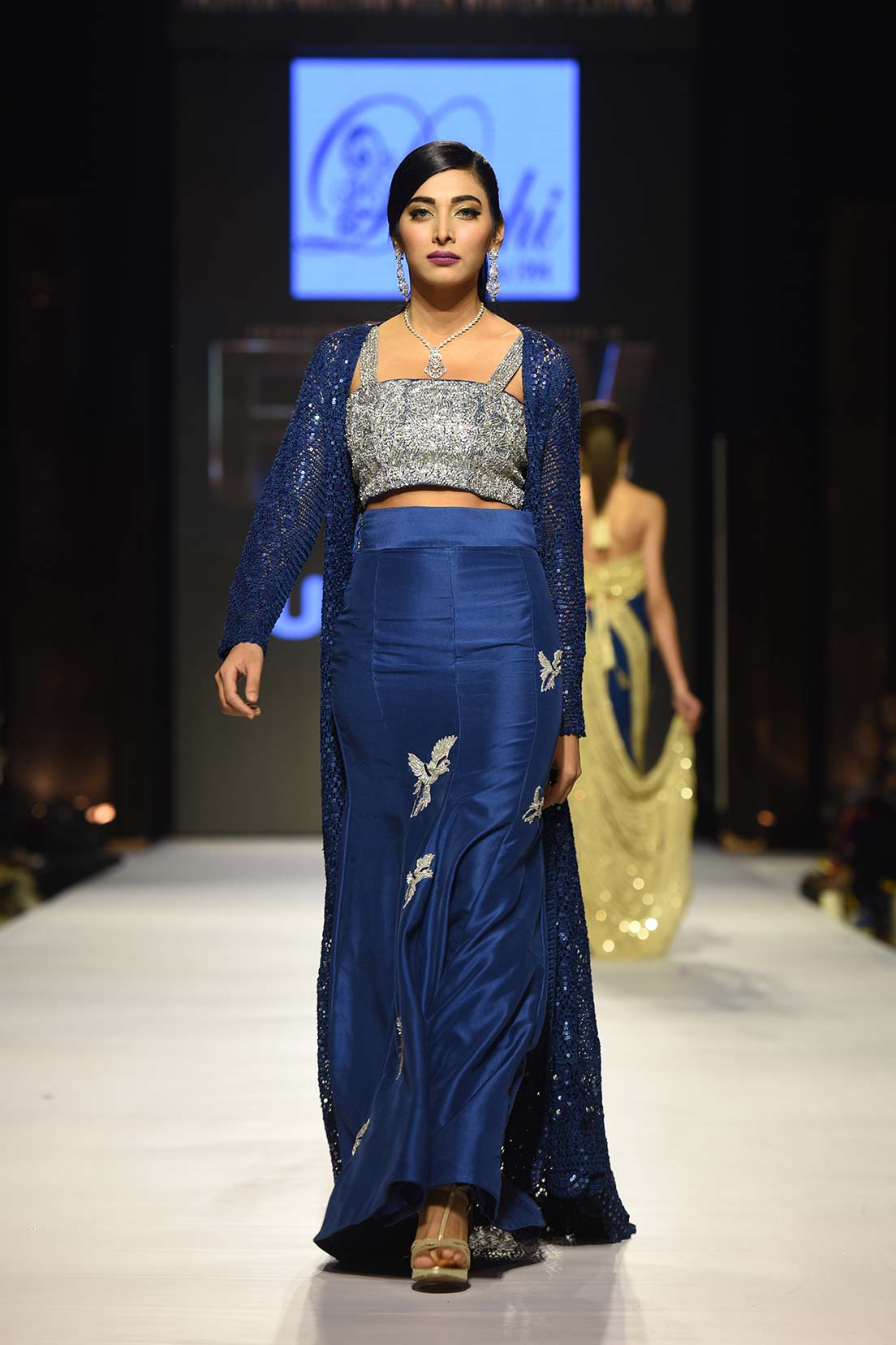 Crochet Jacket with silk bustier and skirt