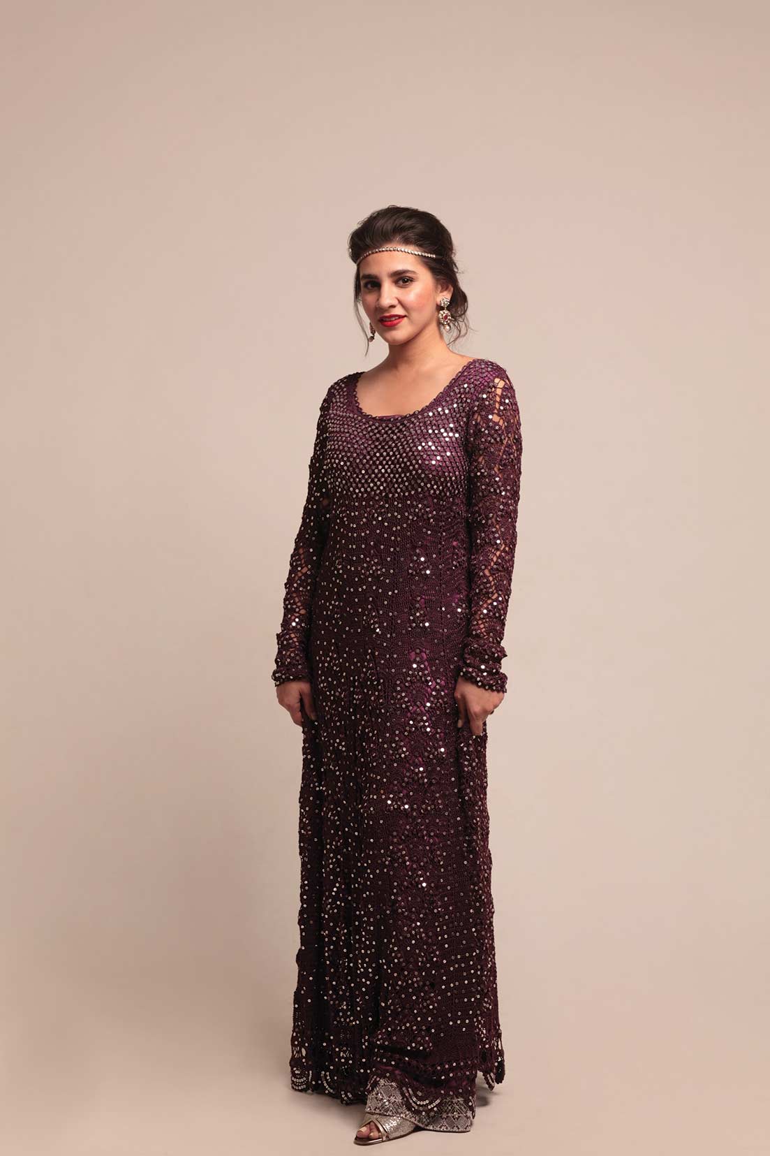 Plum Anarkali set with Silver embellishments